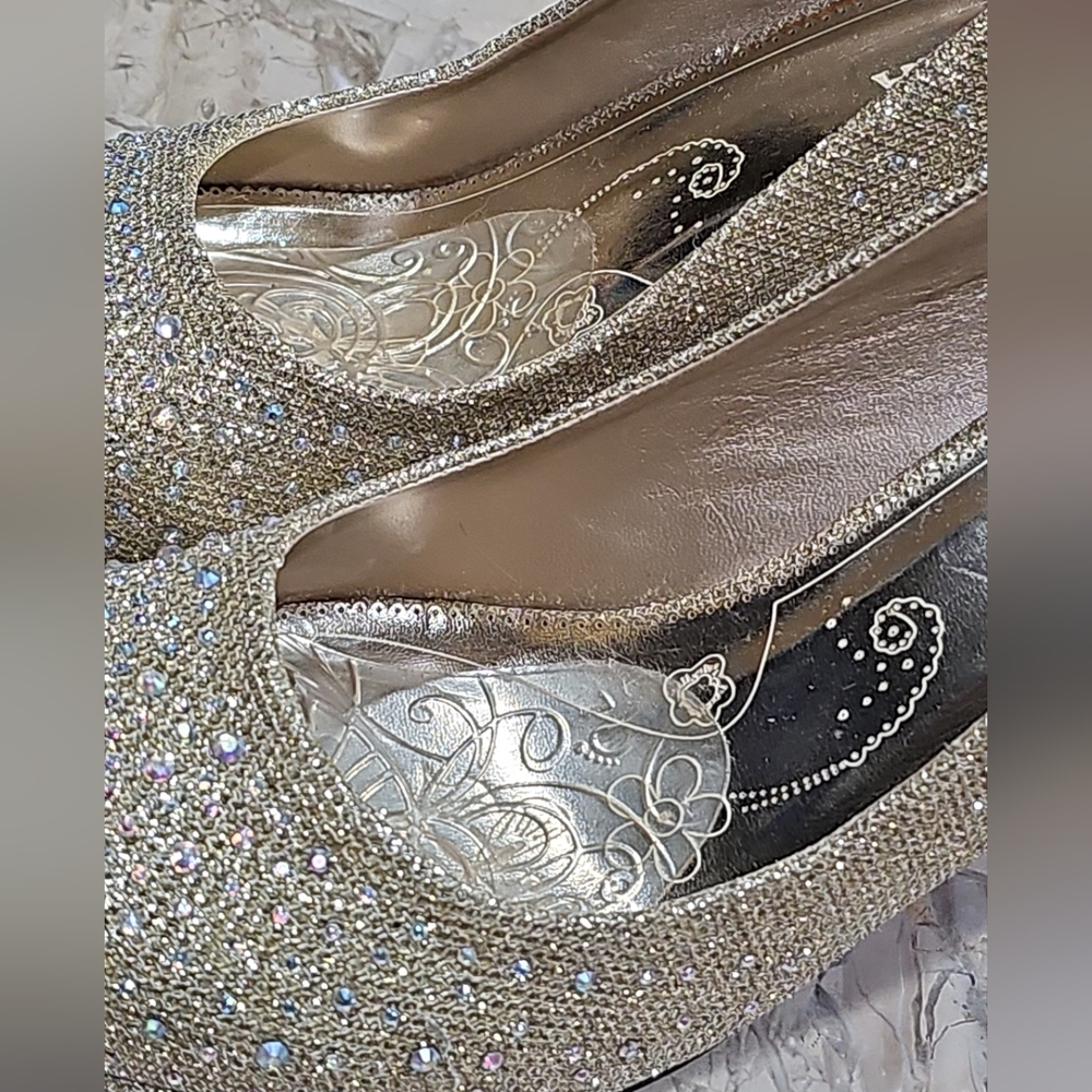 LaSonia Golden Glitter Formal Wedding‎ High Platform Stilettos Shoes Heels Sz 9 - Picture 9 of 11